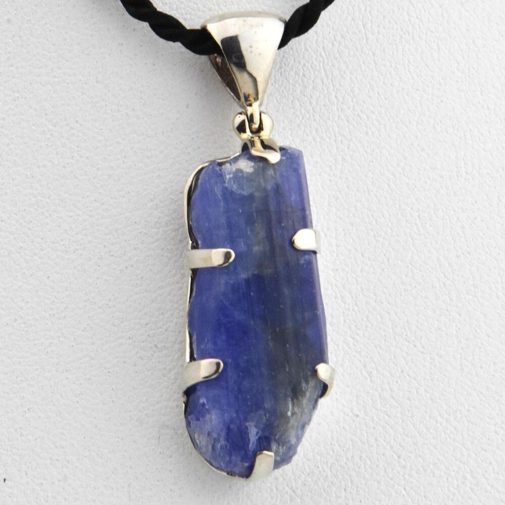 Raw Tanzanite Sterling Silver Pendant | Trichroic Crystal Gemstone, Dark Blue